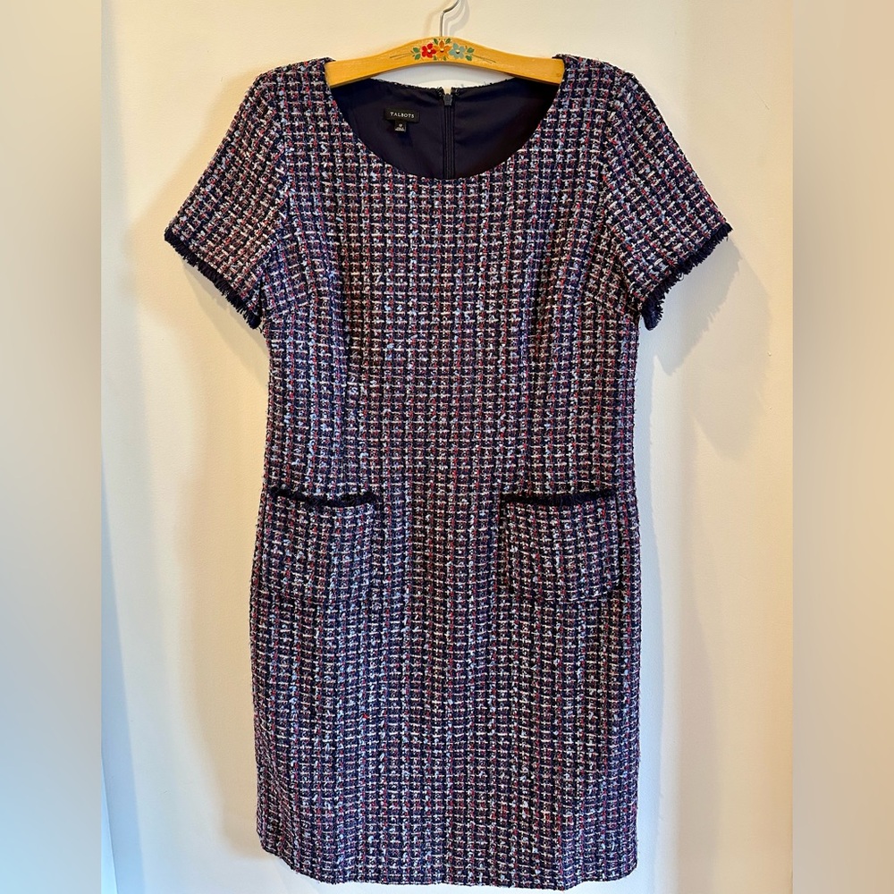 Talbots Tweed short sleeve shift Dress red blue white